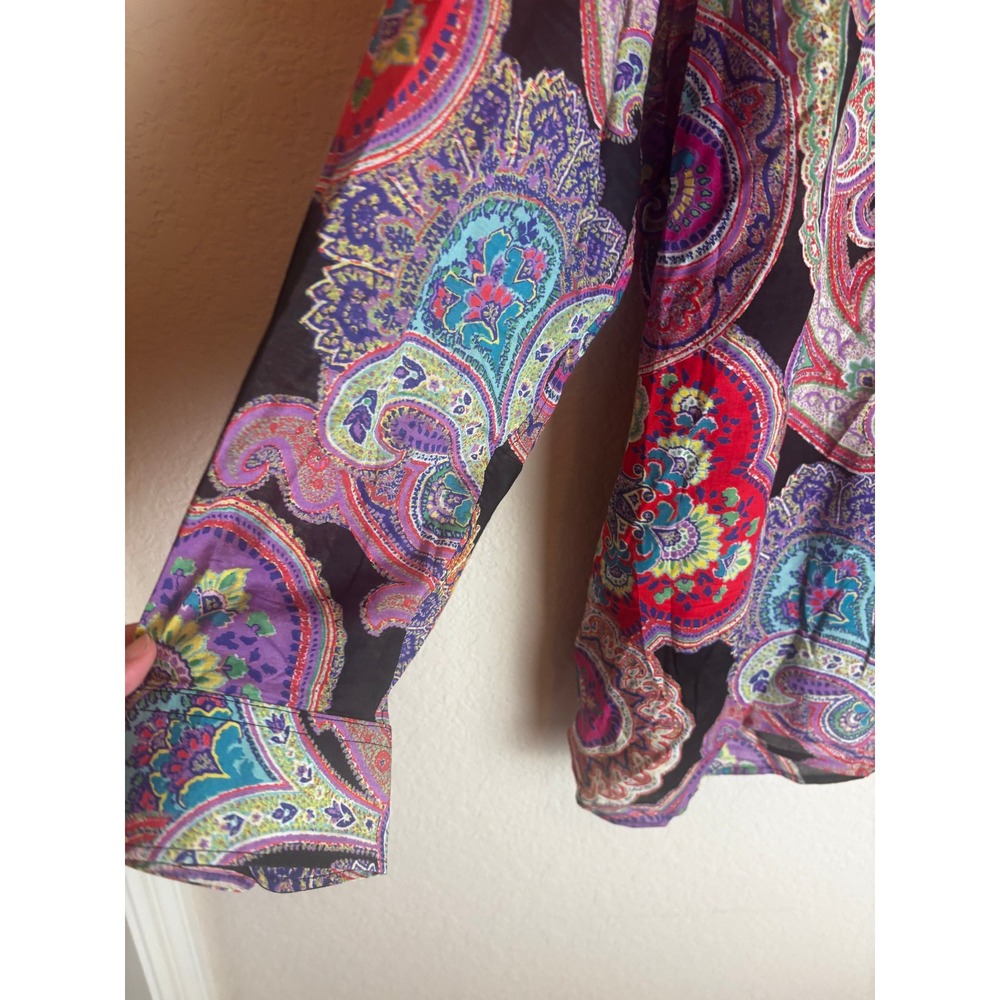 Lauren Ralph Lauren Womens 3X Paisley Lace Up Tunic Cotton Voile Top Multicolor - Picture 2 of 7
